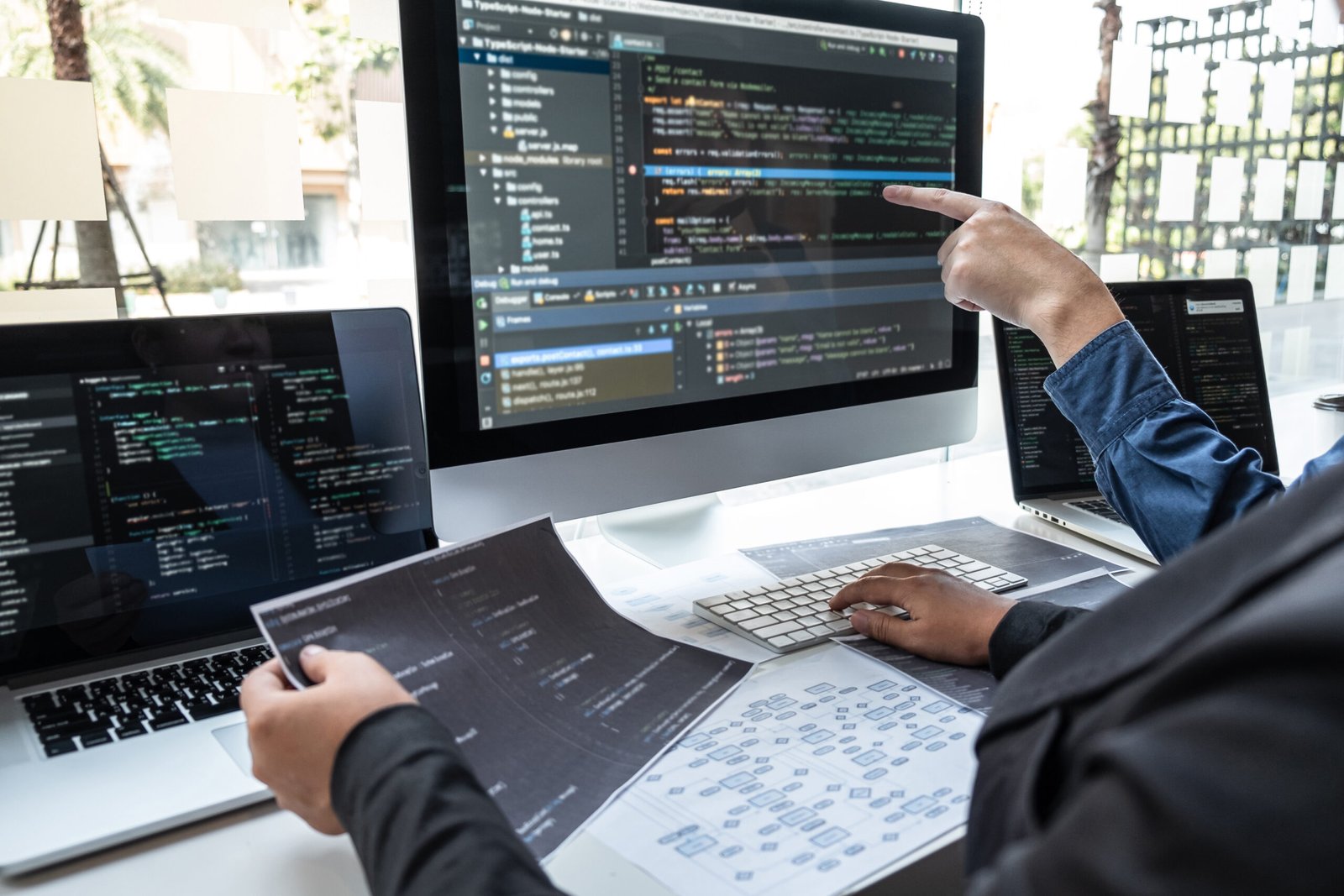 female doctor using mobile phone play social media in office.